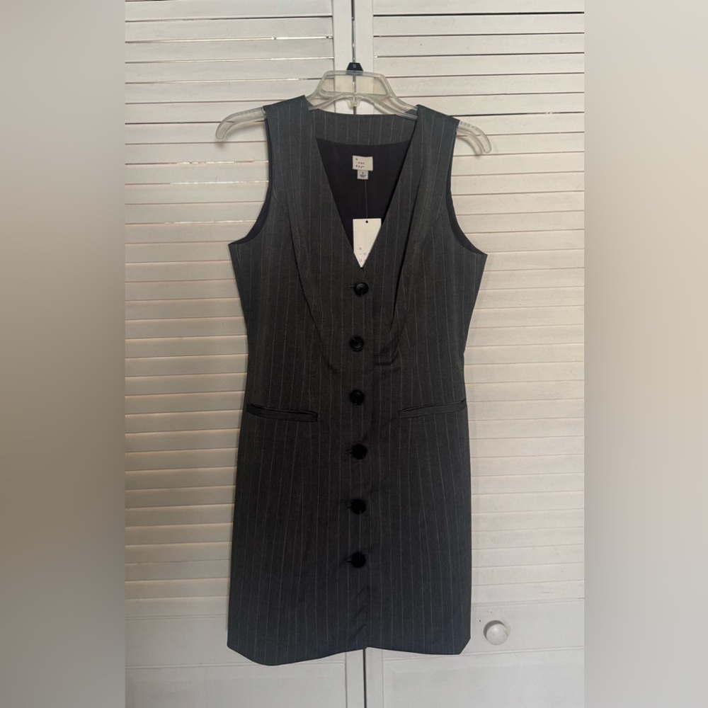 A New Day Charcoal Pinstripe Midi Dress